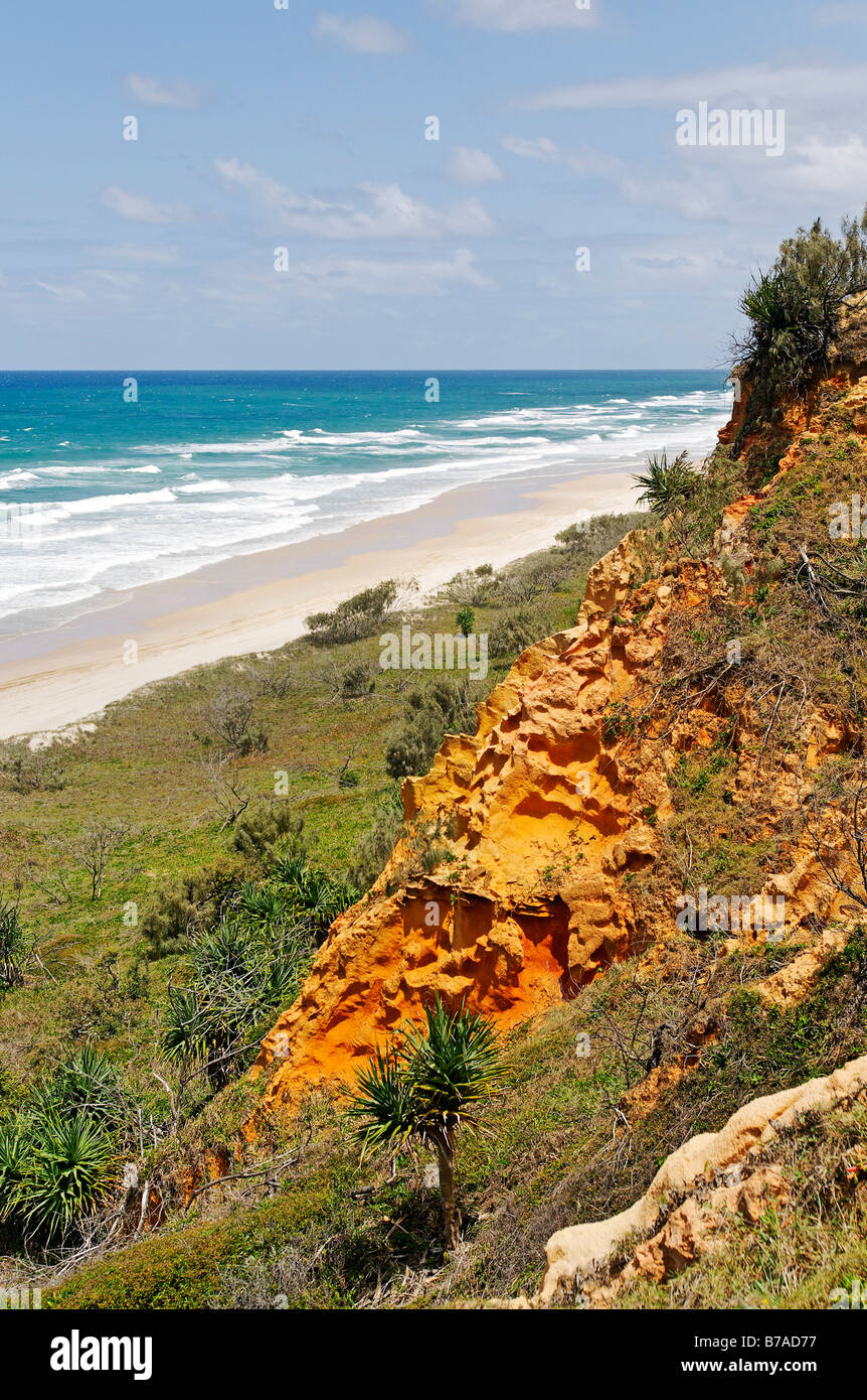 La formazione di sabbia al Red Canyon e la 75-Mile Beach L'Isola di Fraser, Queensland, Australia Foto Stock