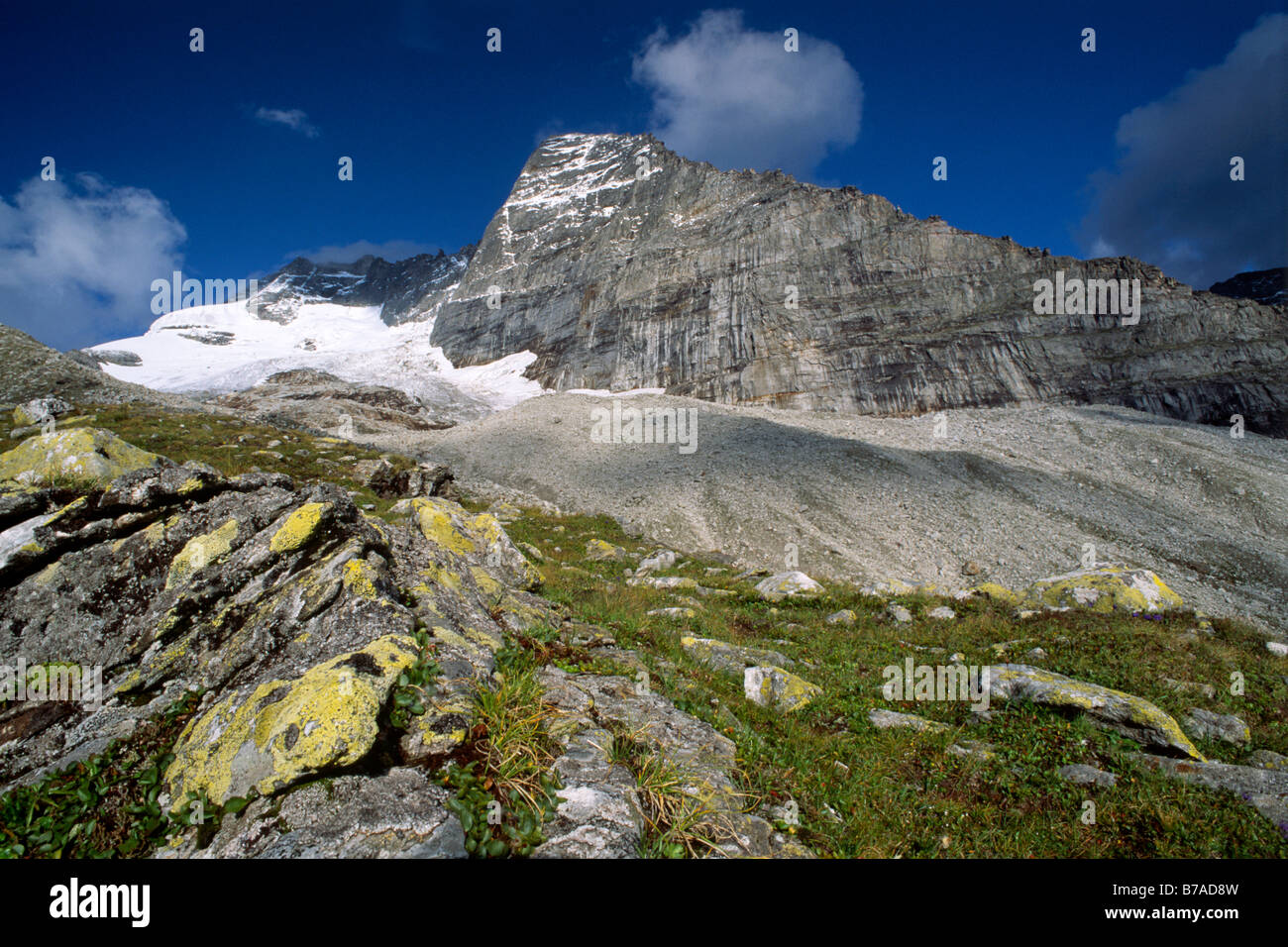 Fussstein north rim e Olperer ghiacciaio, Alpi della Zillertal, Nord Tirolo, Austria, Europa Foto Stock