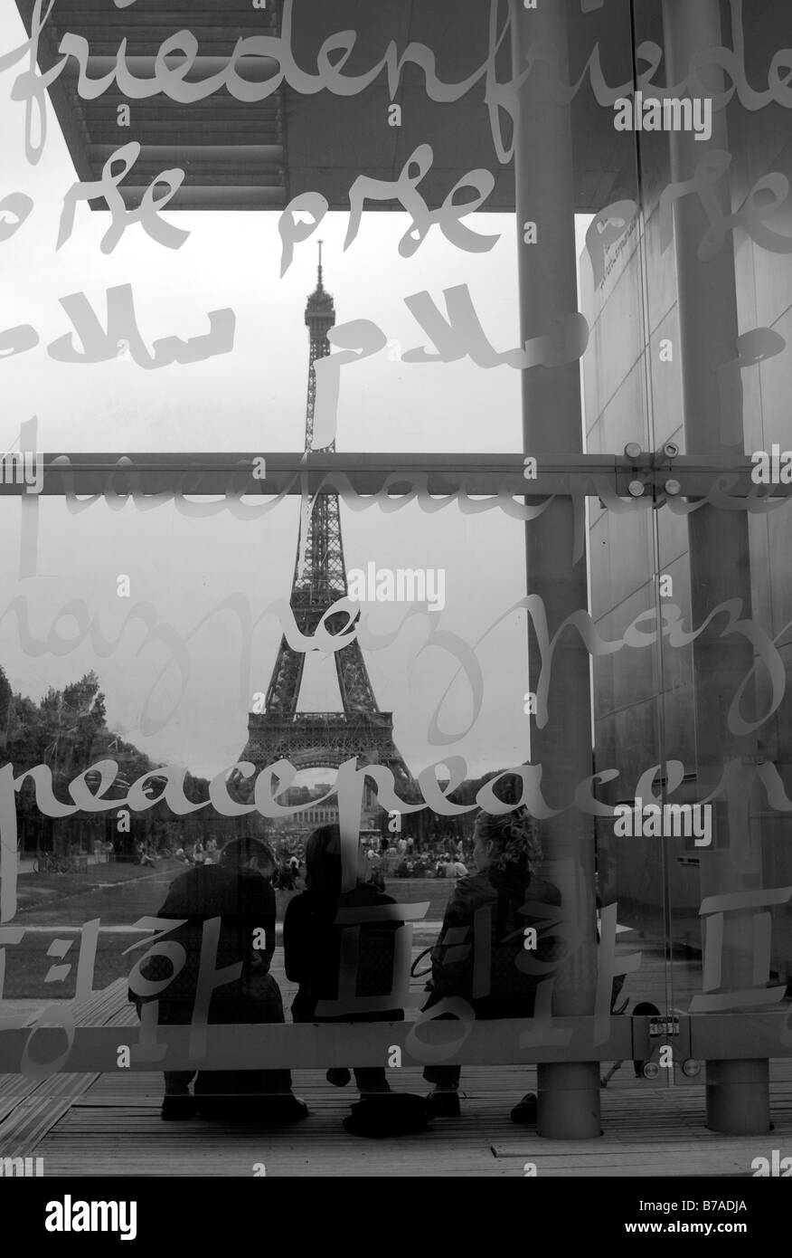 La Torre Eiffel (Tour Eiffel), Francia, dal Parc du Champ de Mars. Foto Stock