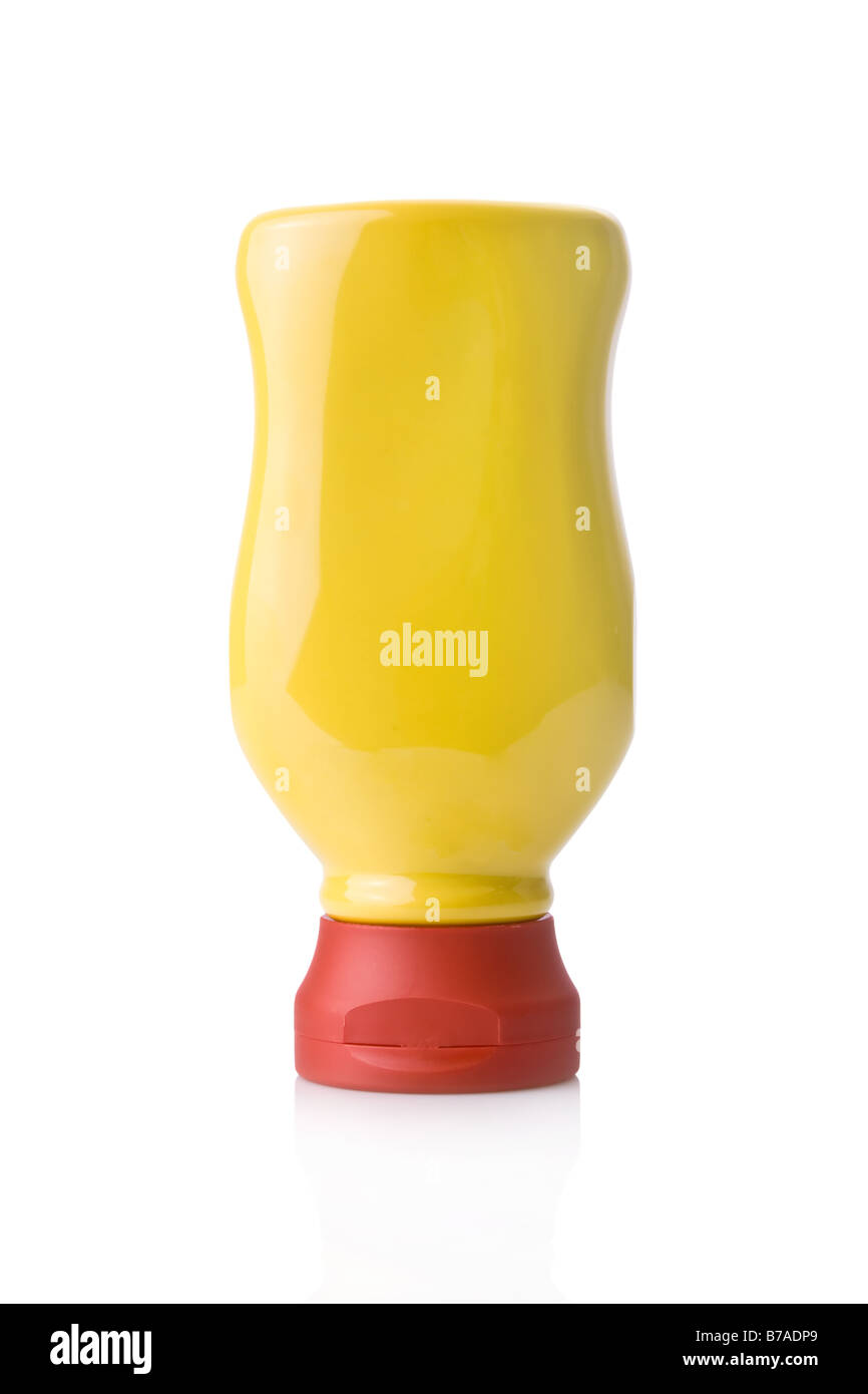 La senape bottiglia isolato su uno sfondo bianco Foto Stock