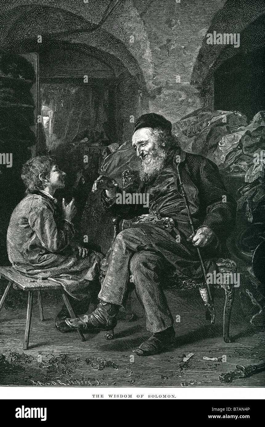 La saggezza di Salomone a parlare di apprendimento conoscenza ascolto ebreo ebreo seduta sit uomo vecchio libro della Sapienza o sapienza di Salomone o semplicemente Foto Stock