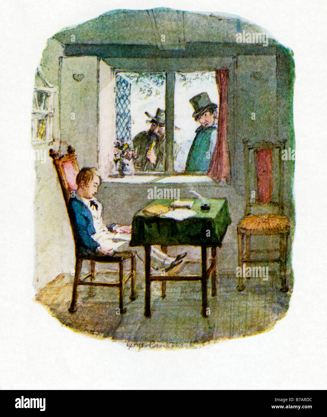 Oliver Twist ricomparsa dei monaci e Fagin illustrazione originale da George Cruikshank per il romanzo di Dickens del 1837 1839 Foto Stock