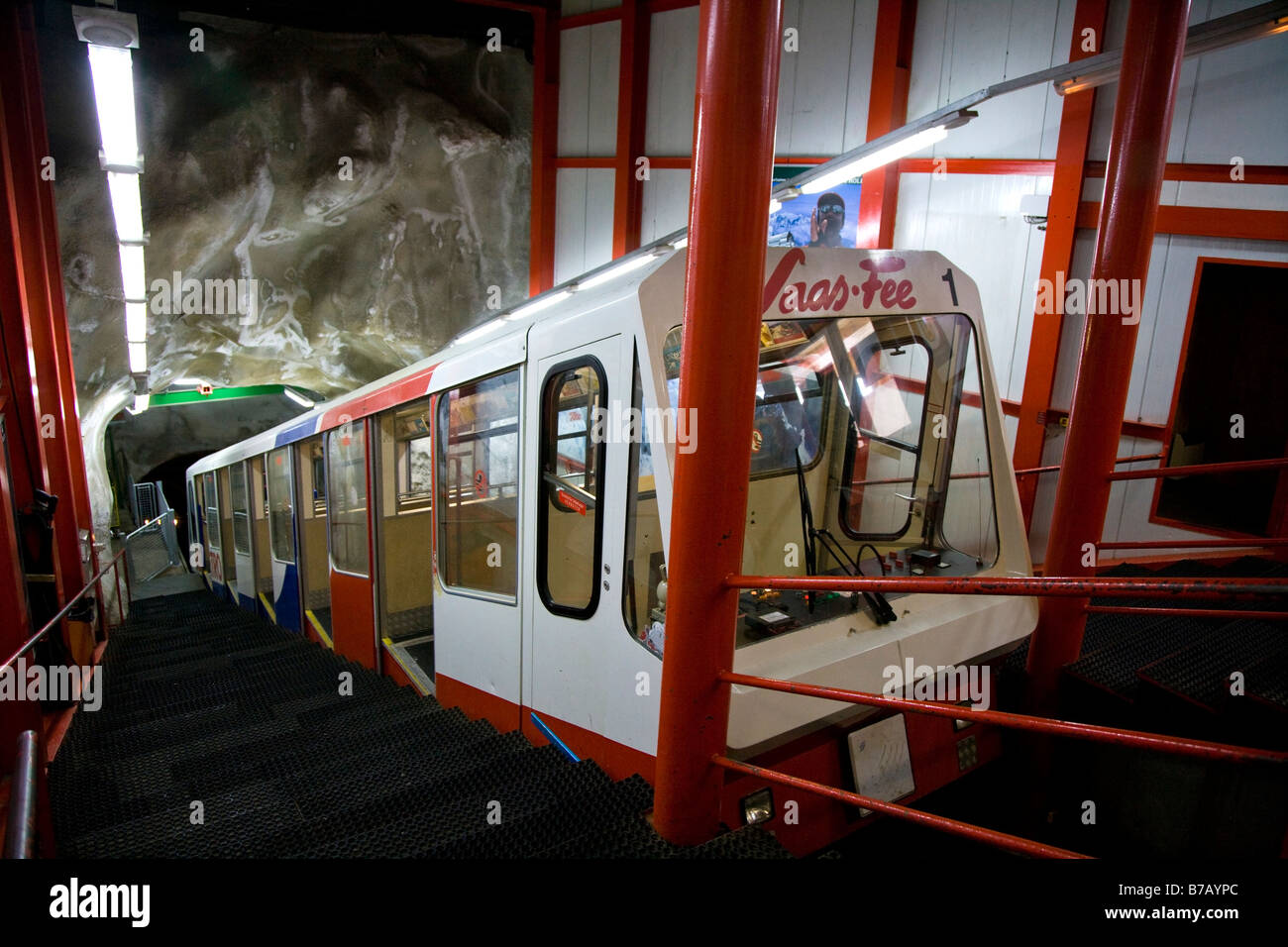 Allalin treno di montagna di Saas Fee svizzera Foto Stock
