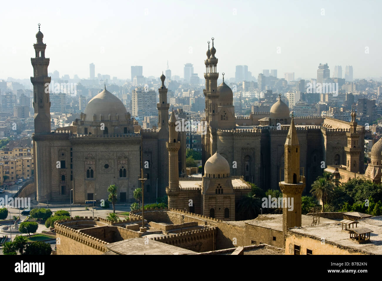 Ar Rifai moschea e Sultan Moschea Hassan al Cairo in Egitto Foto Stock