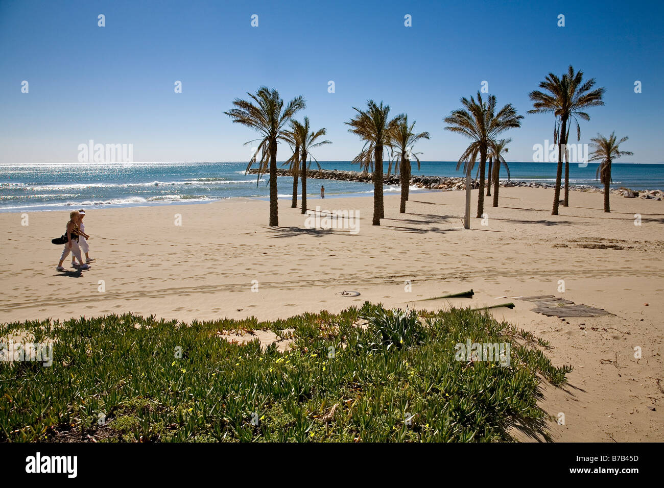 Playas de Cabopino Marbella Malaga Costa del Sol Andalucia España Cabopino spiagge Marbella Malaga sulla Costa del Sole Andalusia Spagna Foto Stock