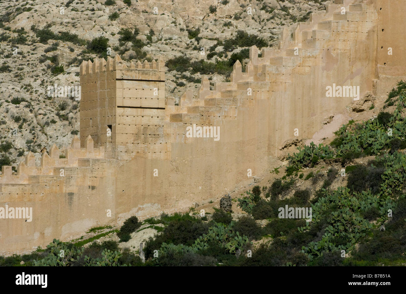 La parete Jairan di La Conjunto Monumental de La Alcazaba Almeria Spagna Castelli Spagnoli Foto Stock