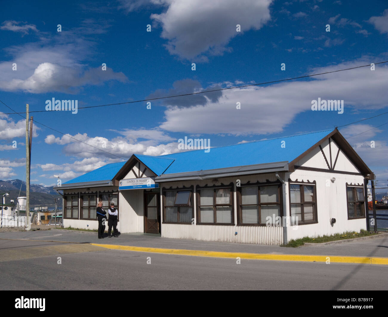 Controllo passaporti Puerto Ushuaia Tierra de Fuego Provincia Patagonia Argentina America del Sud Foto Stock
