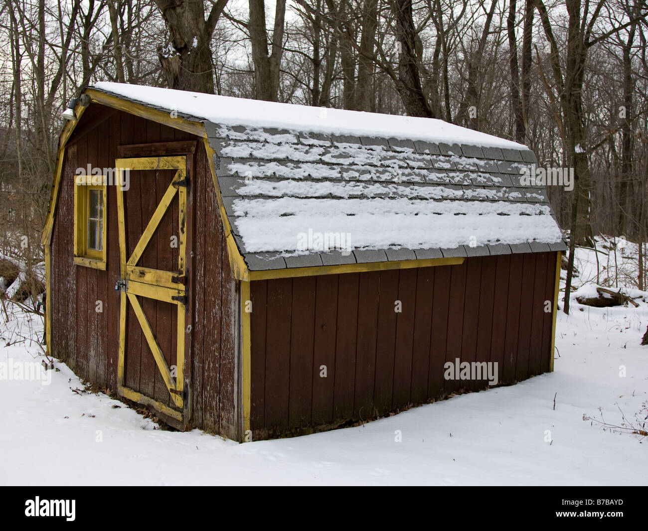 Un vecchio casolare nei boschi Foto Stock
