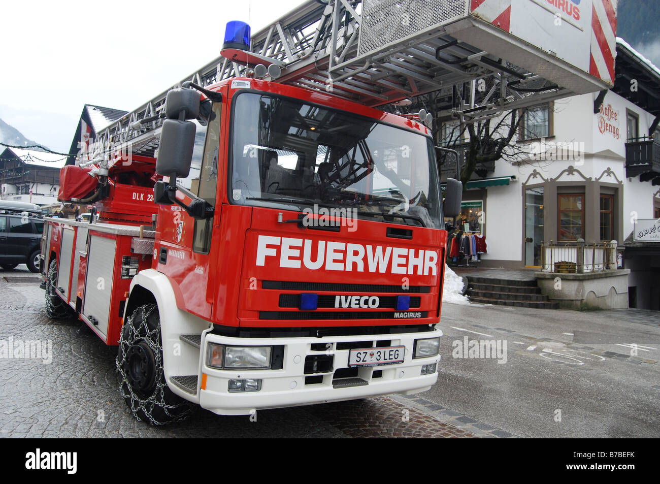 Vigili del fuoco veicolo in Mayrhofen Tirolo Austria Foto Stock