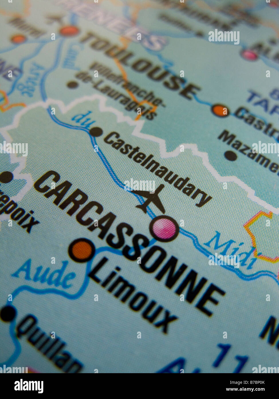 Mappa della Francia mostra Carcassonne e nelle aree circostanti Foto Stock