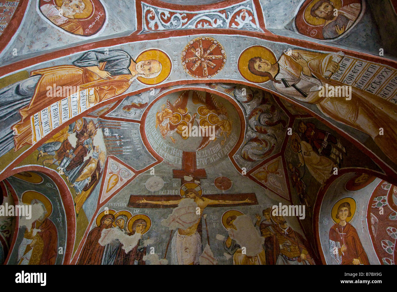 Gli affreschi sul soffitto della chiesa di Apple o Elmali Kilise in Goreme Open Air Museum in Cappadocia Turchia Foto Stock