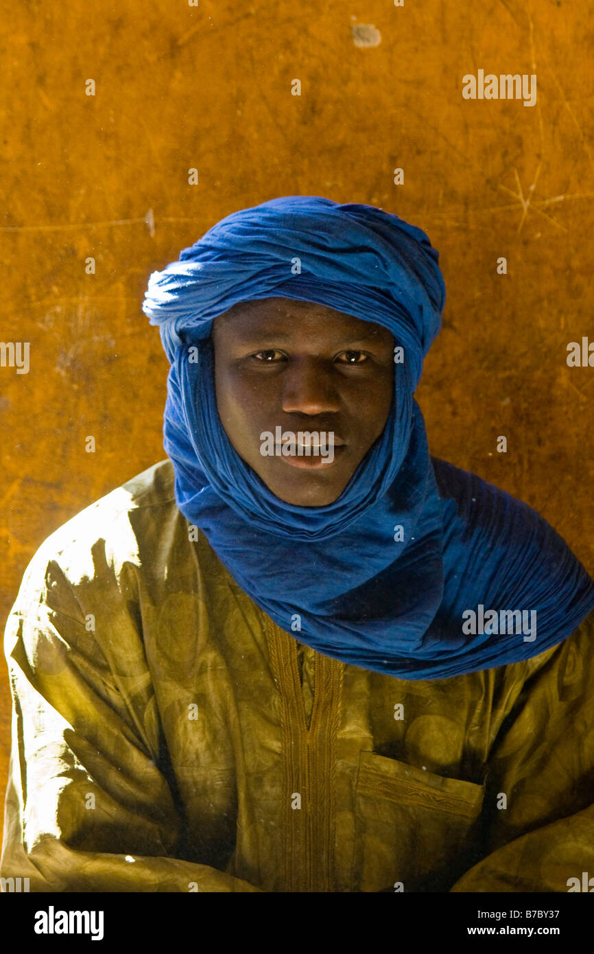 Giovani Musulmani Testa di uomo con turbante in Timbuktu Mali Foto Stock