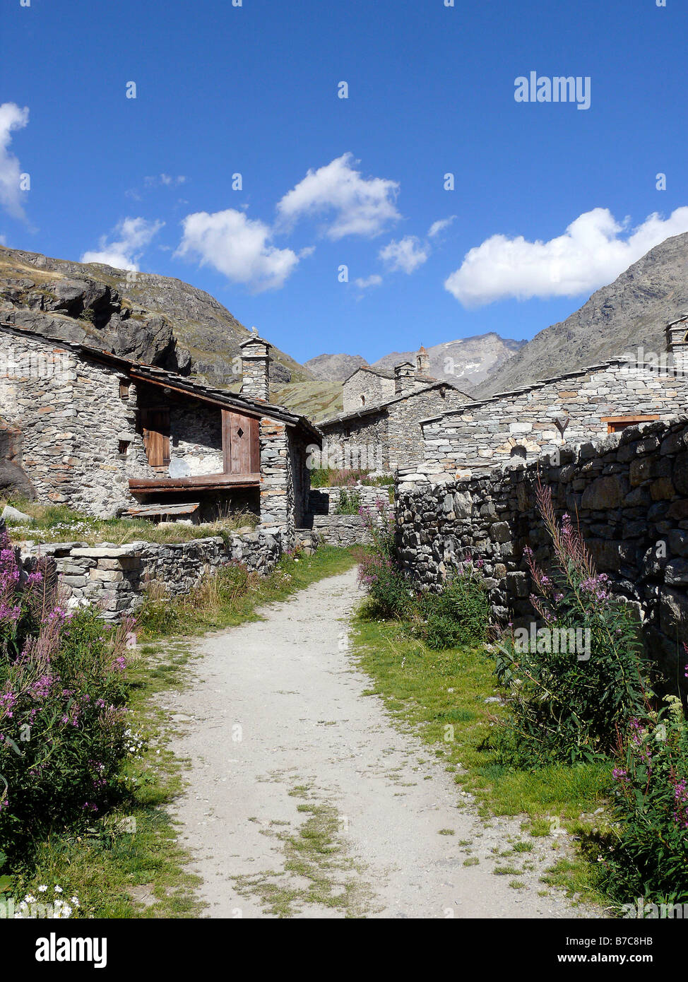 Villaggio, Ecot borgo, Bonneval sur Arc, Savoie, Francia Foto Stock