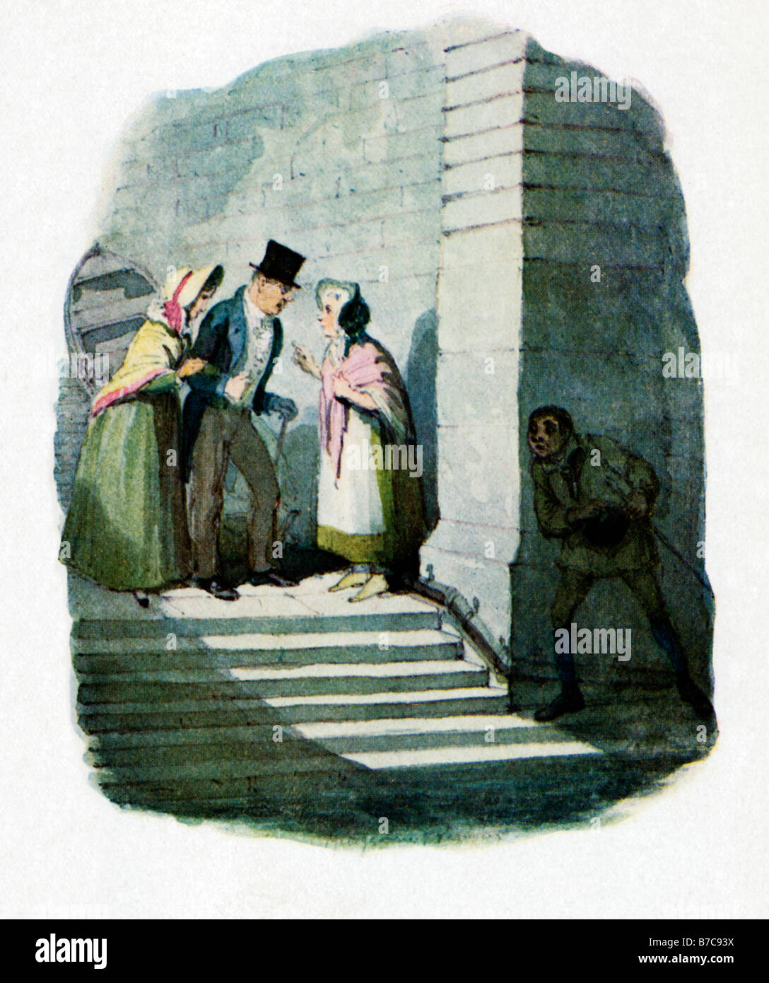 Oliver Twist la riunione a Londra London Bridge illustrazione originale da George Cruikshank per il romanzo di Dickens del 1837 1839 Foto Stock