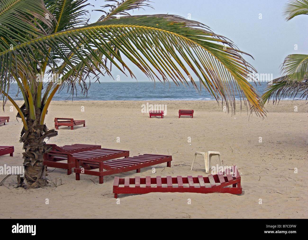 I lettini sulla spiaggia in Gambia, in Africa occidentale. Foto Stock