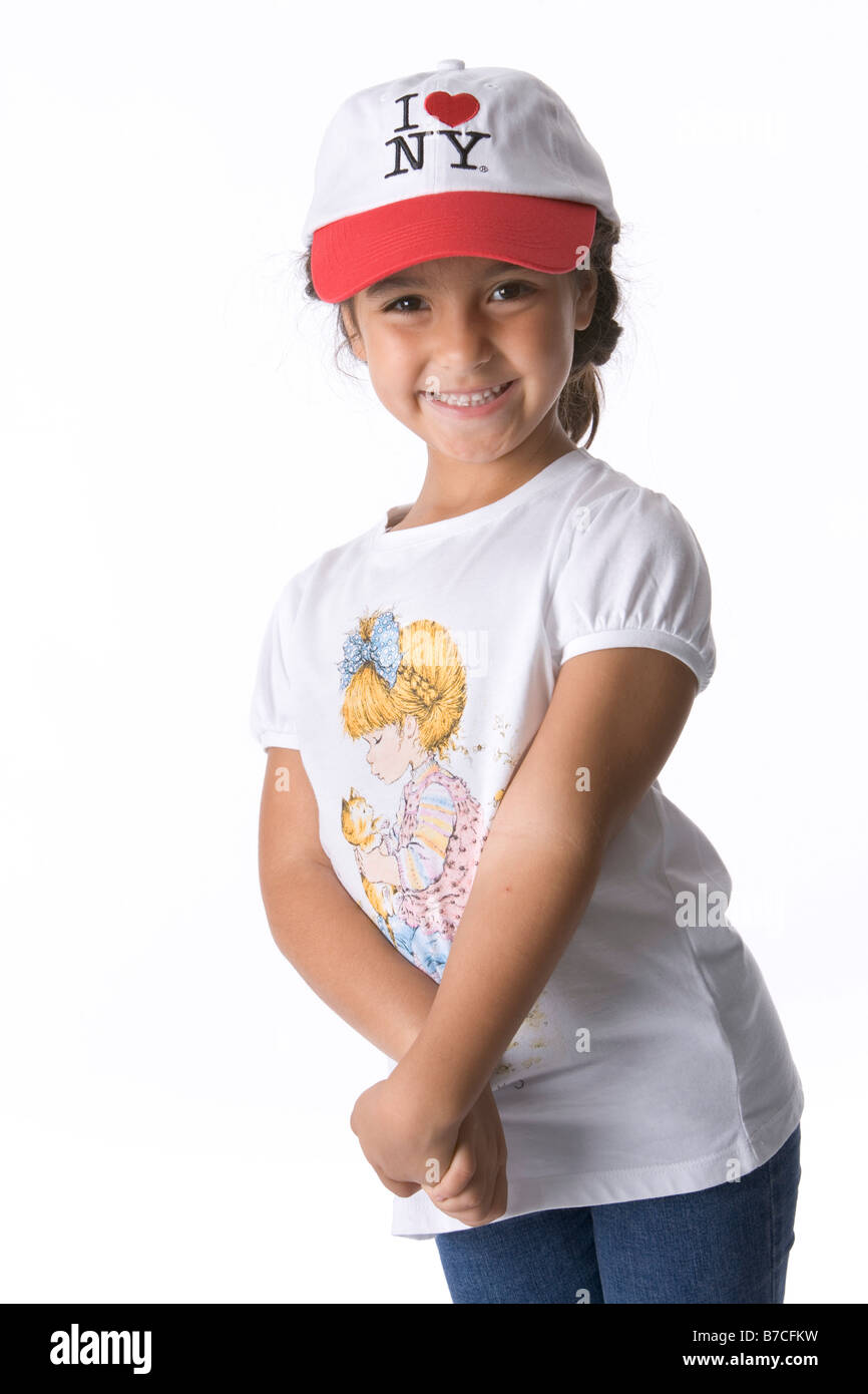 Ragazza con un amo New York cap Foto Stock