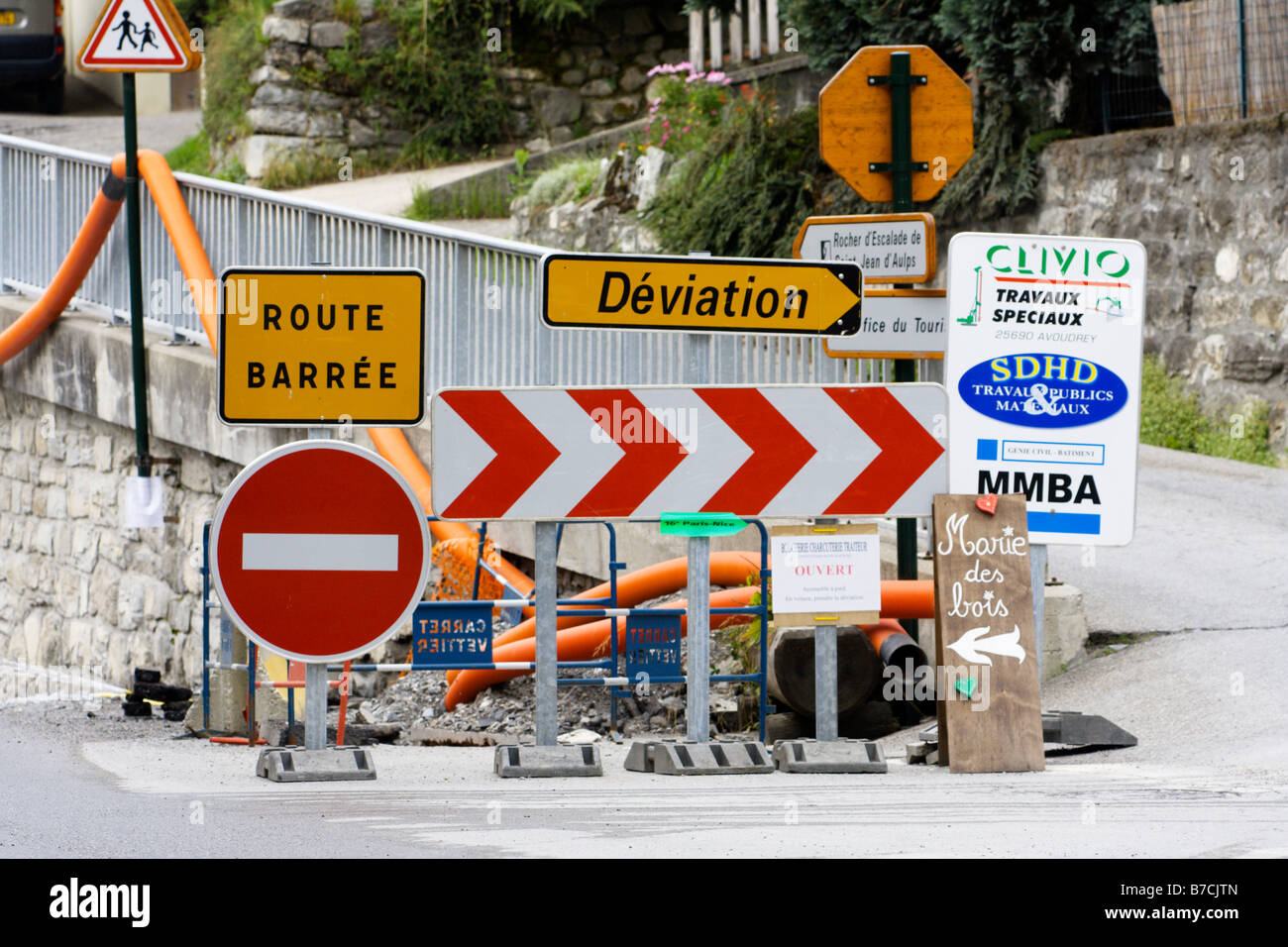 Roadworks francese segni di deviazione Foto Stock