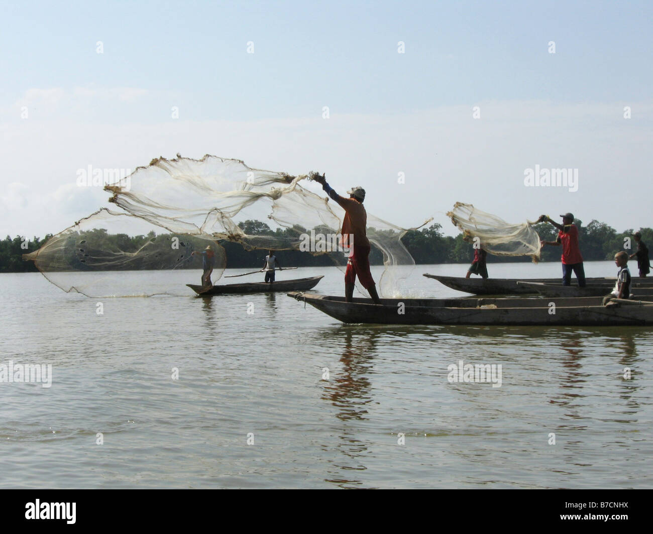 I pescatori in laguna Cinaga Grande de Santa, Colombia, Colombia, Cinaga Grande de Santa Foto Stock