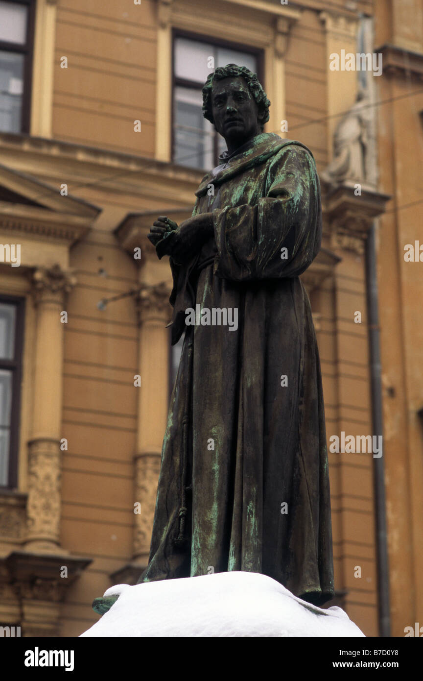 Statua di Monaco Andrija Kacic Miosic, Mesnicka stree, Zagabria centro, Croazia Foto Stock