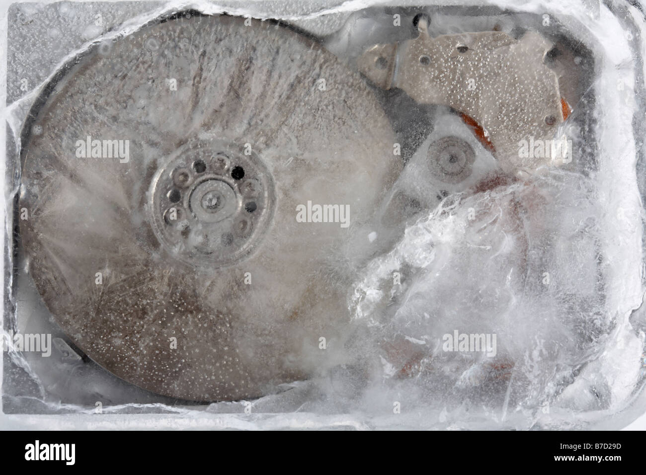 Unità disco rigido del computer congelati in un blocco di ghiaccio Foto Stock