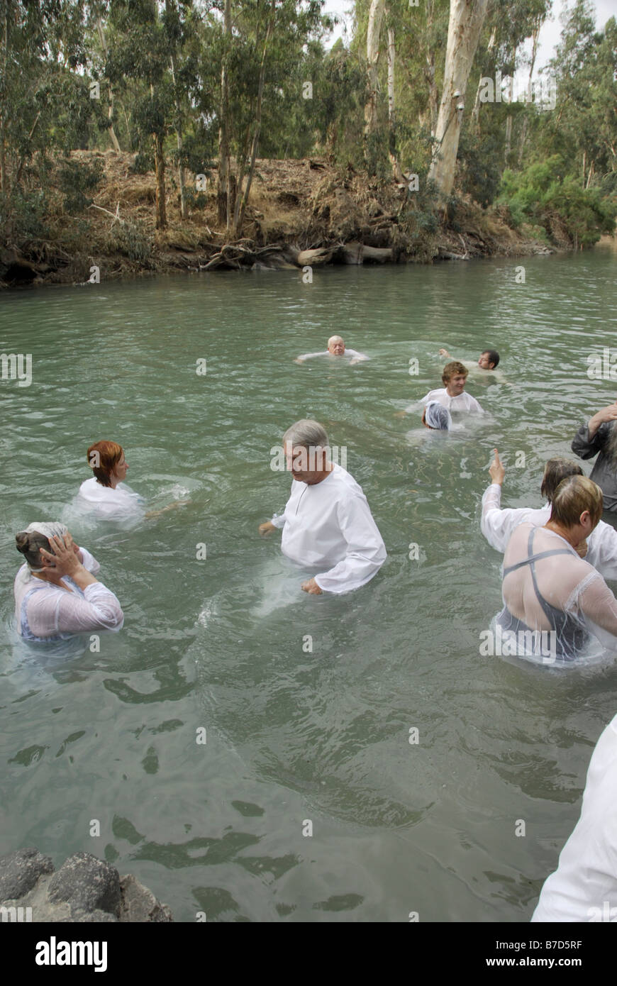 Il Battesimo sul fiume giordano in Galilea, Terra Santa, Israele Foto Stock