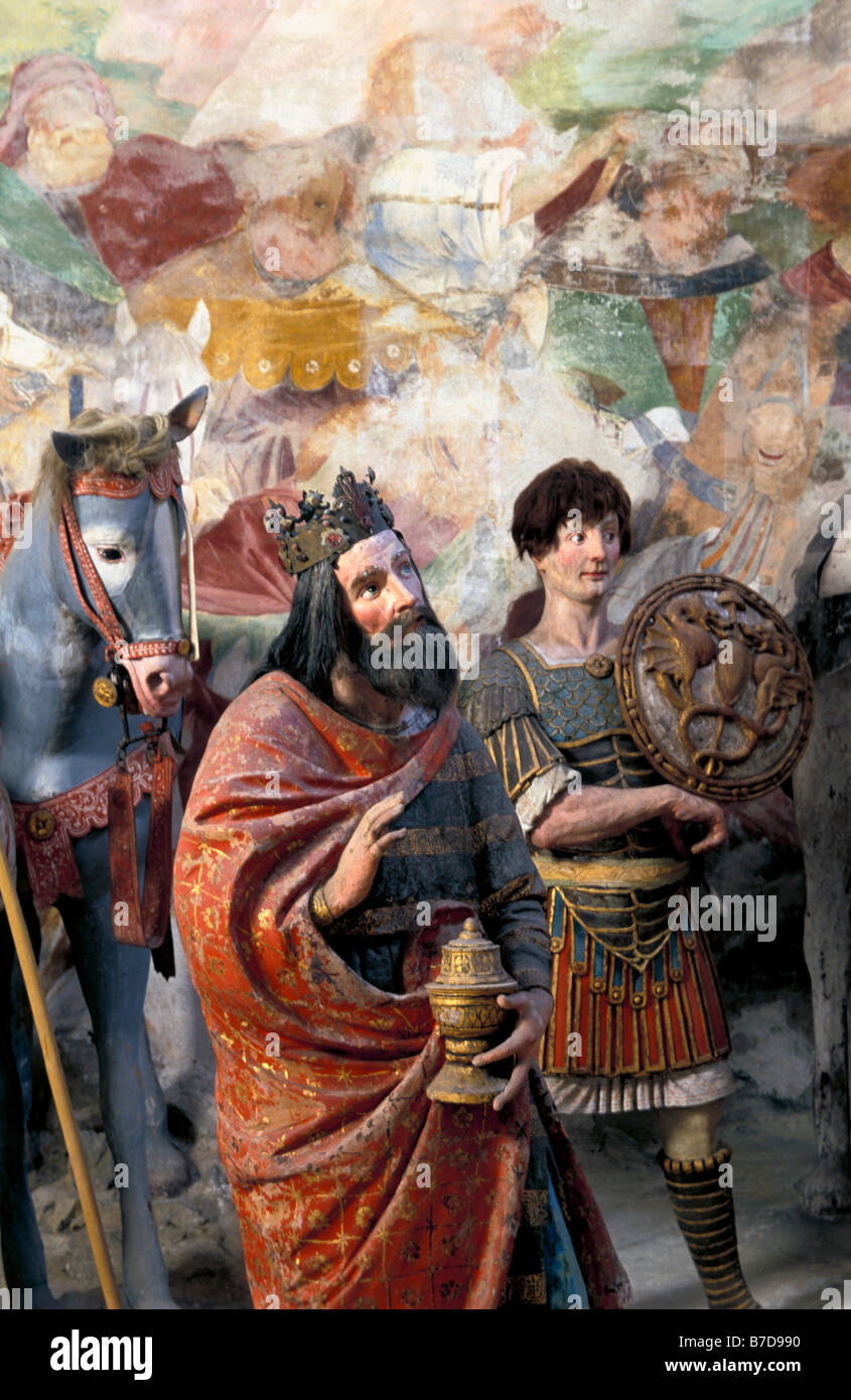 Affresco, Cappella n.3, Sacro Monte area, Varallo, Piemonte, Italia Foto Stock