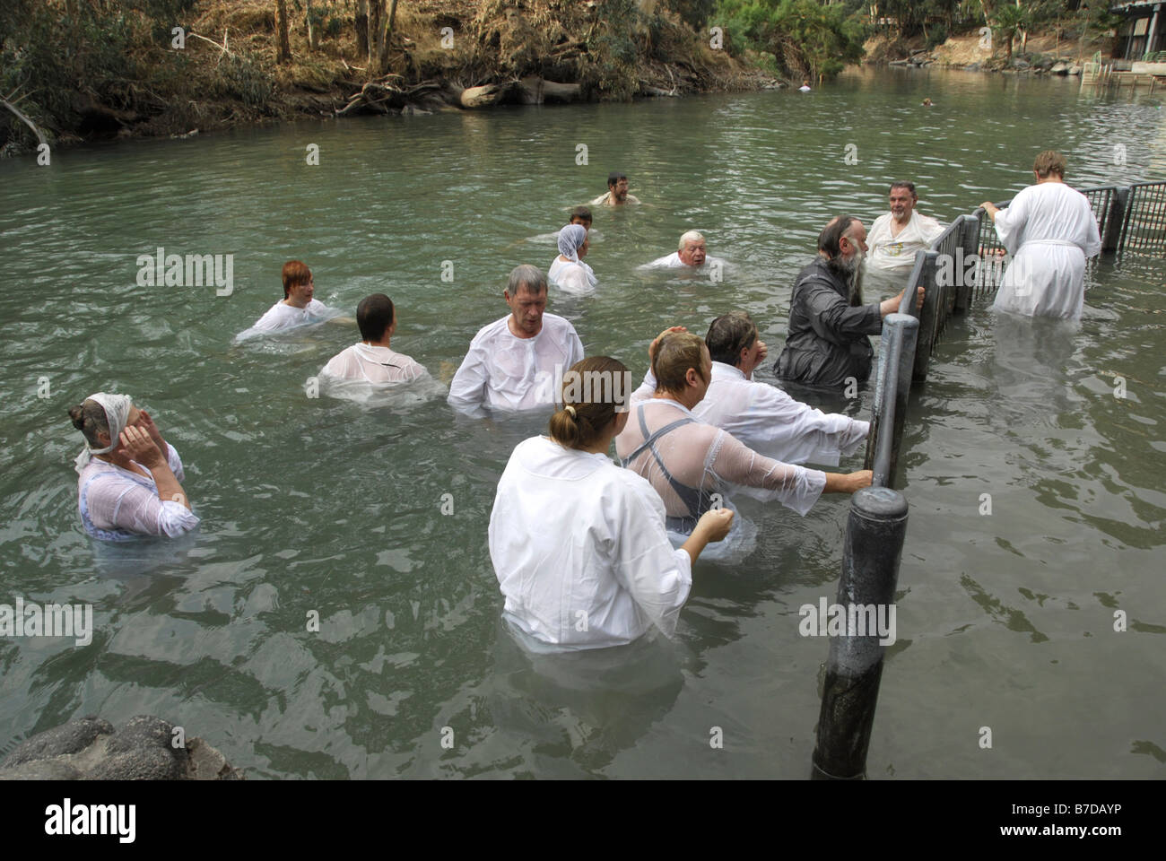 Il Battesimo sul fiume giordano in Galilea, Terra Santa, Israele Foto Stock