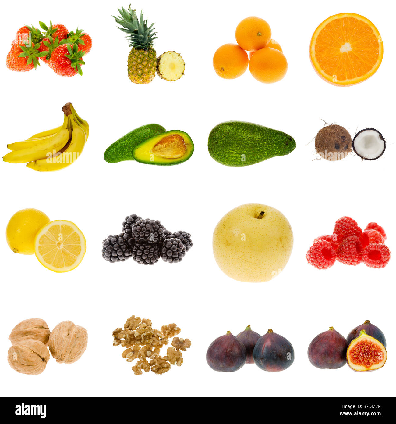 Raccolta di frutta isolato su uno sfondo bianco Foto Stock