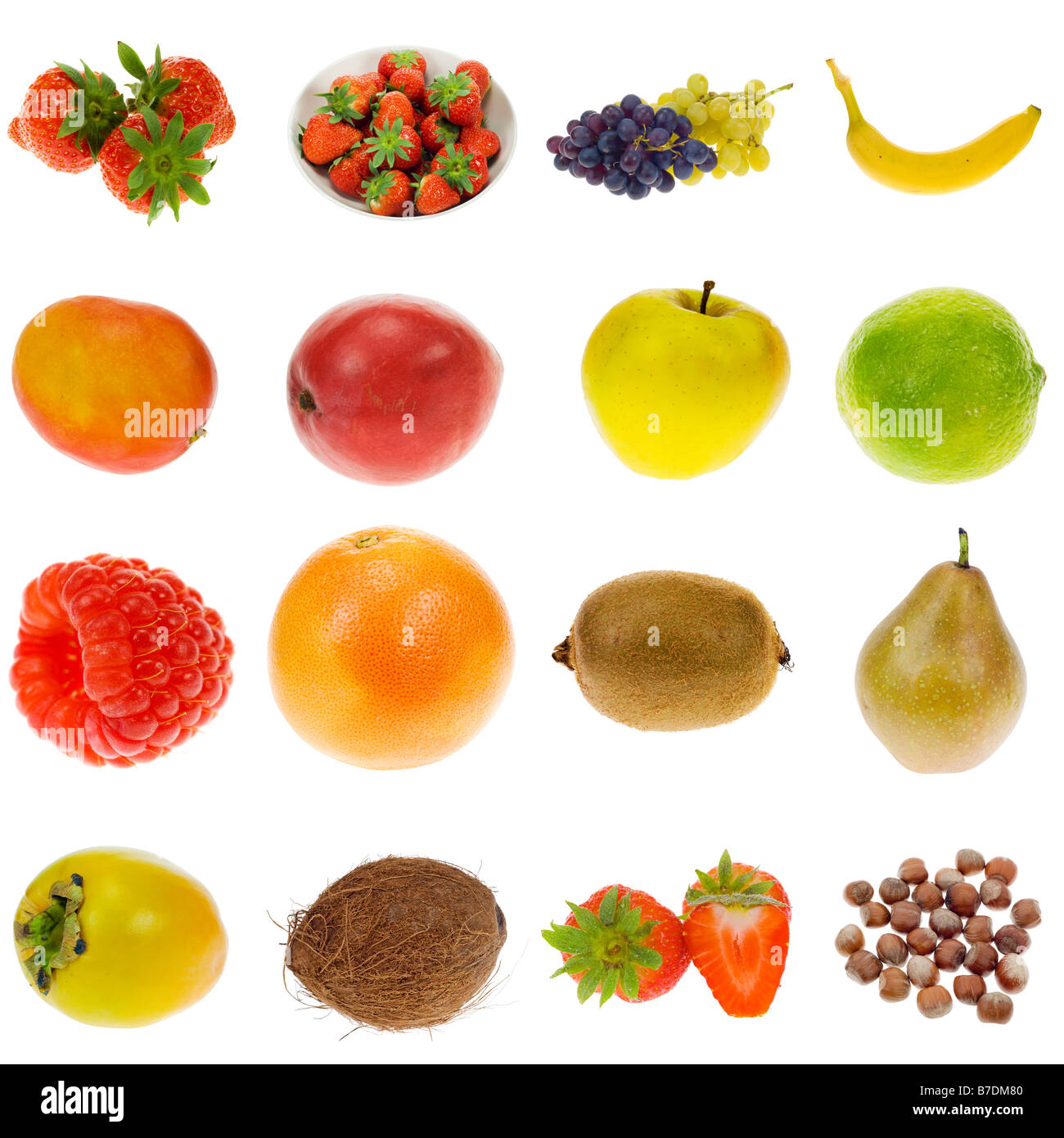 Raccolta di frutta isolato su uno sfondo bianco Foto Stock