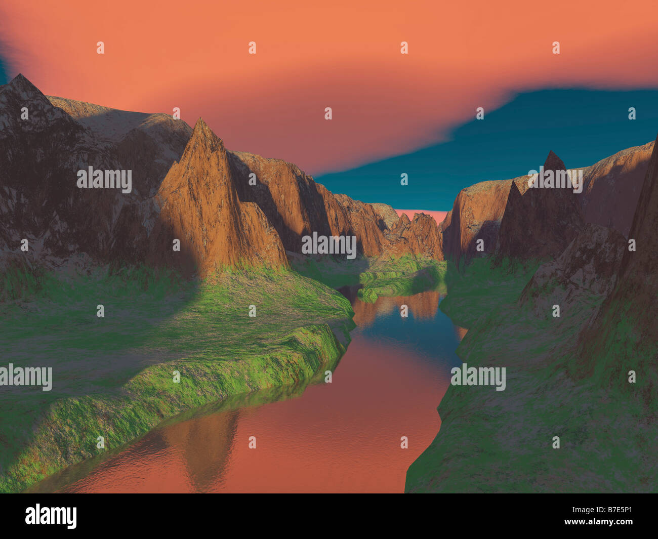 Tramonto al canyon. Alta risoluzione computer immagine generata Foto Stock