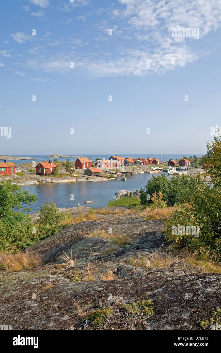 Villaggio di case di villeggiatura a Röder nell arcipelago di Stoccolma Foto Stock