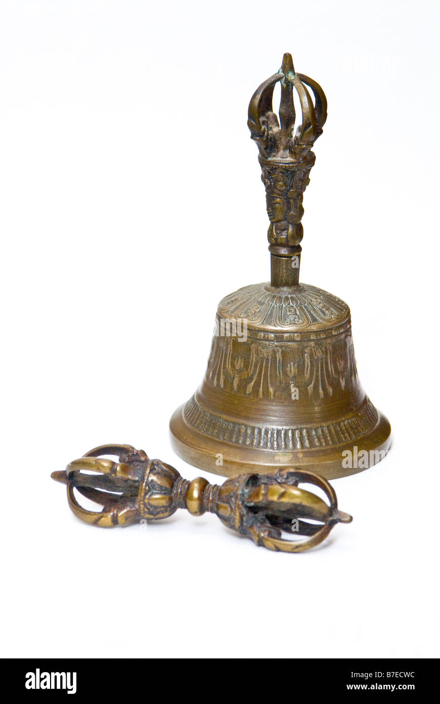 Antiquariato campana tibetana e Dorje Foto Stock