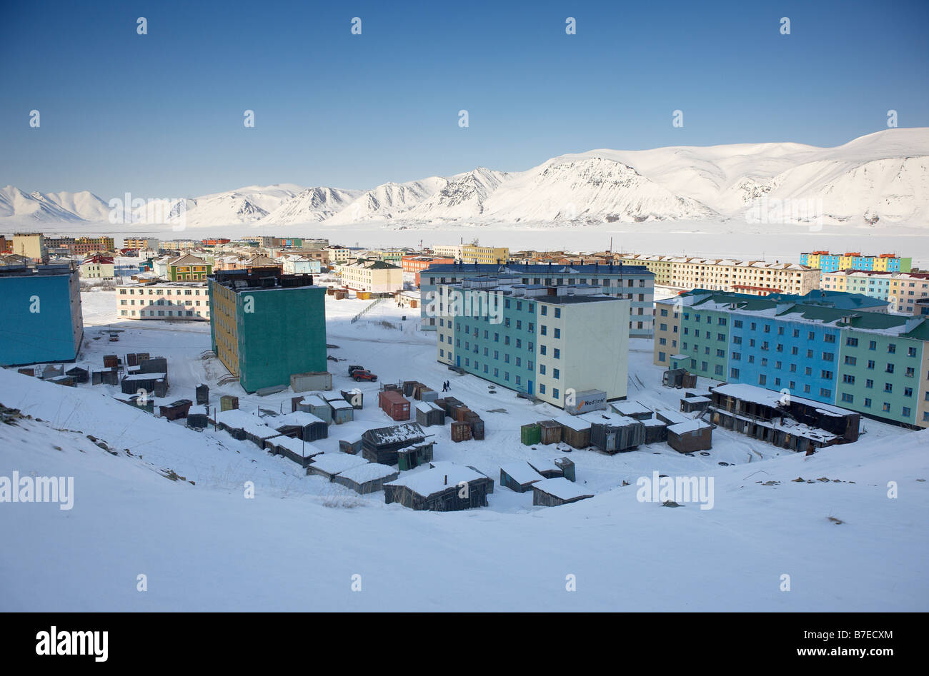 Edifici di appartamenti, Egvekinot, Chukotka Siberia Russia Foto Stock