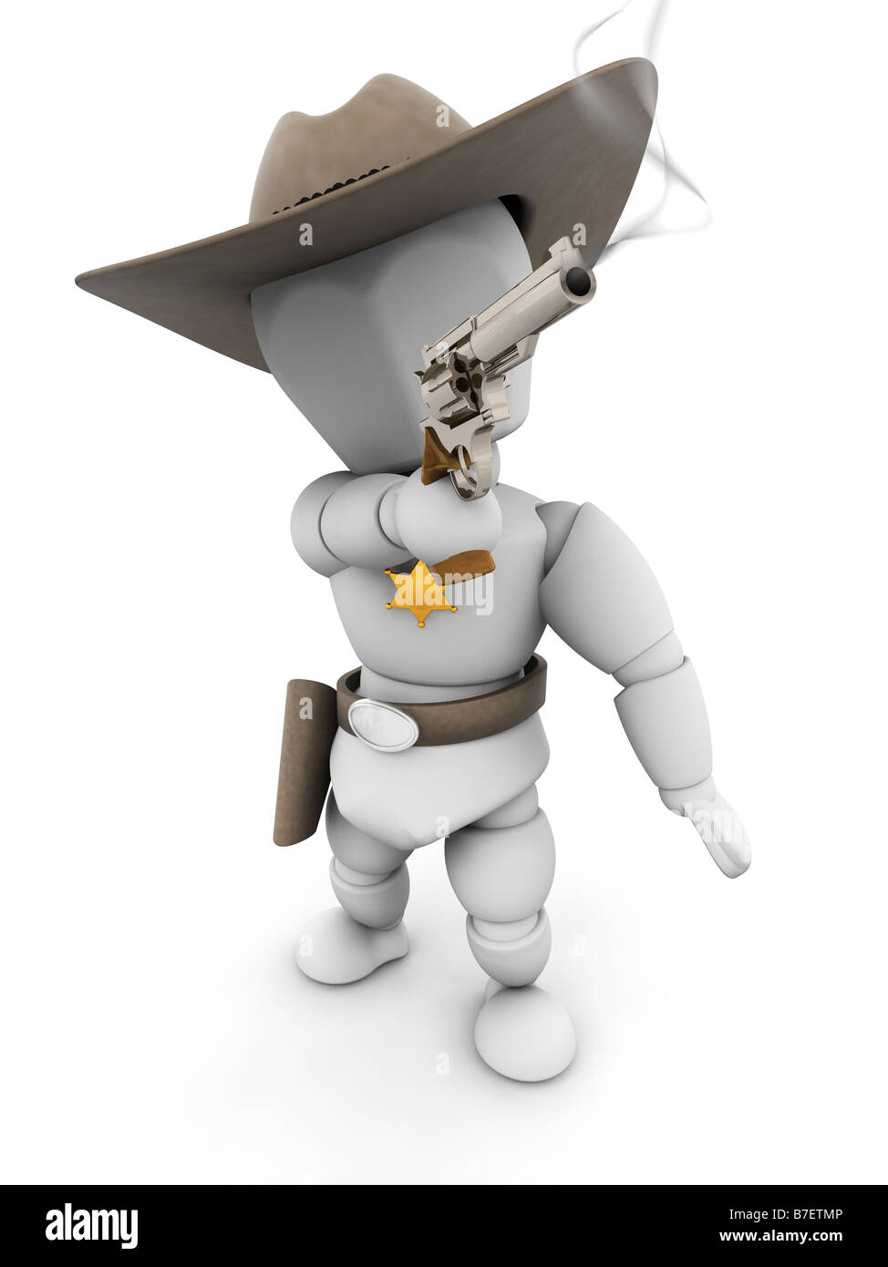 3D render di uno sceriffo con una pistola fumante Foto Stock