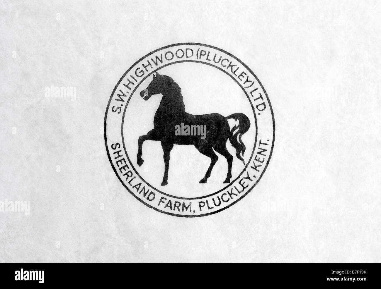 Stampato / Ephemera frutto wrapper da Kent, Inghilterra - cavallo nero illustrazione su carta velina. Foto Stock