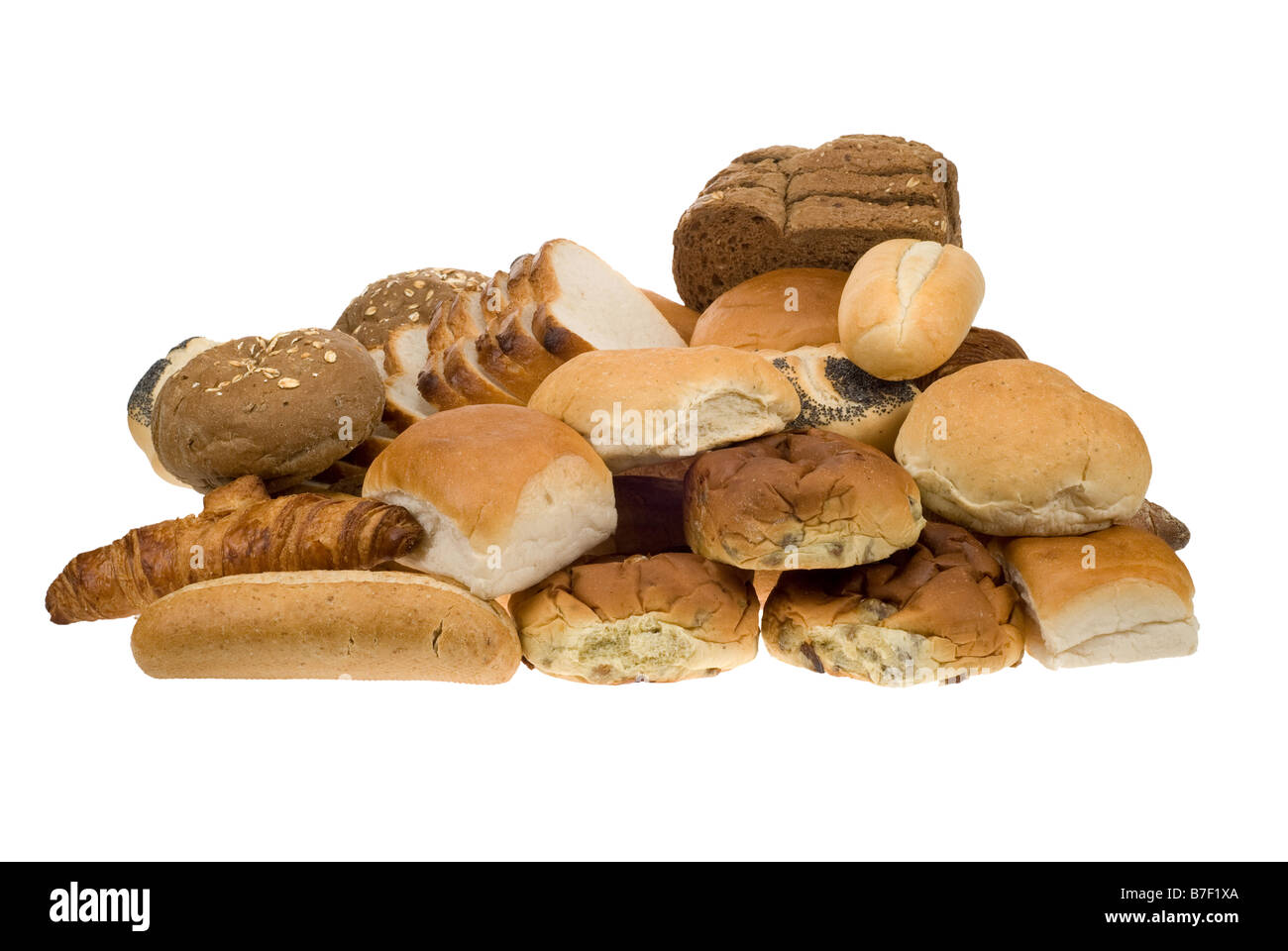 Assortimento di pane fresco isolato su sfondo bianco Foto Stock