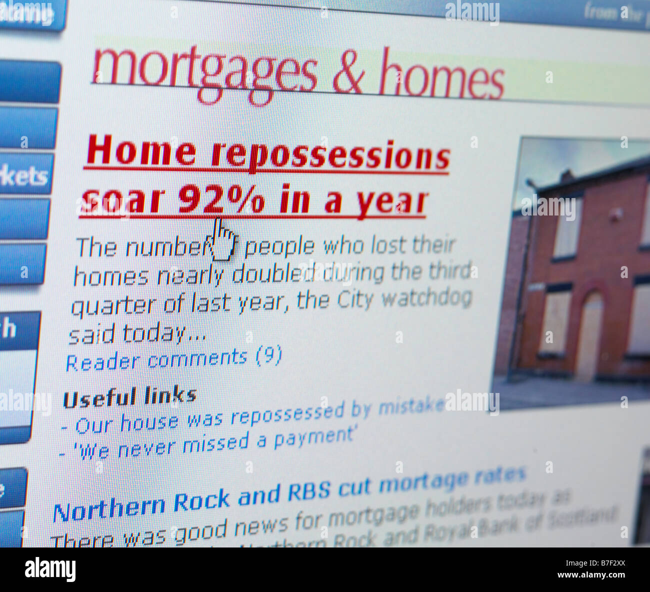Sito Web del Regno Unito la schermata Home REPOSSESSIONS SOAR aumento vertiginoso aumento Foto Stock