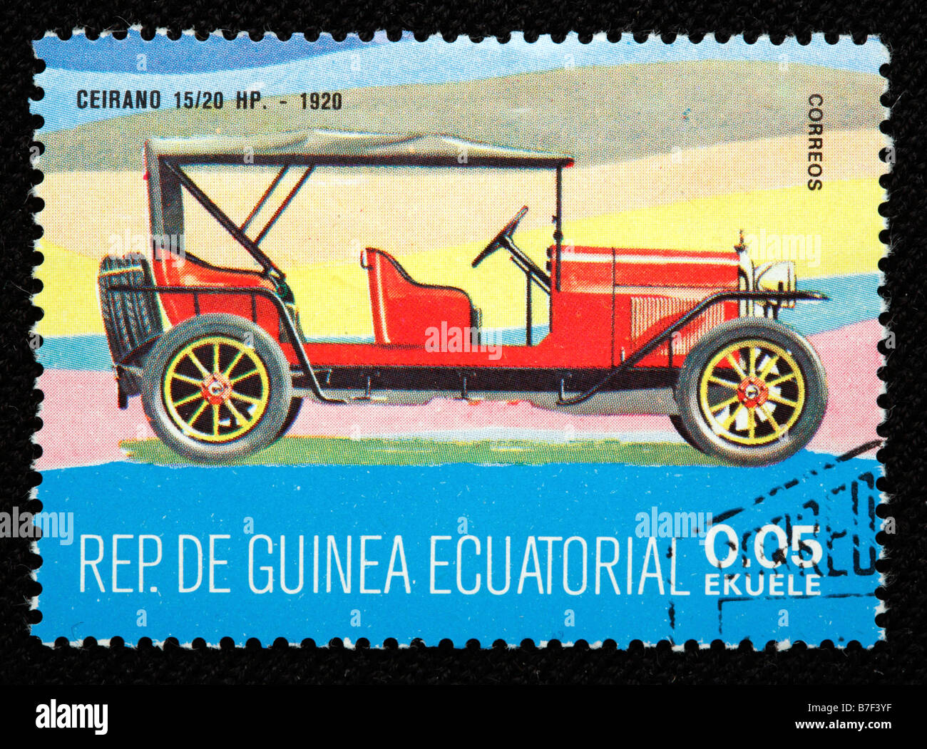 Storia dei mezzi di trasporto auto Ceirano 15 20 HP (1920), francobollo, Guinea equatoriale Foto Stock