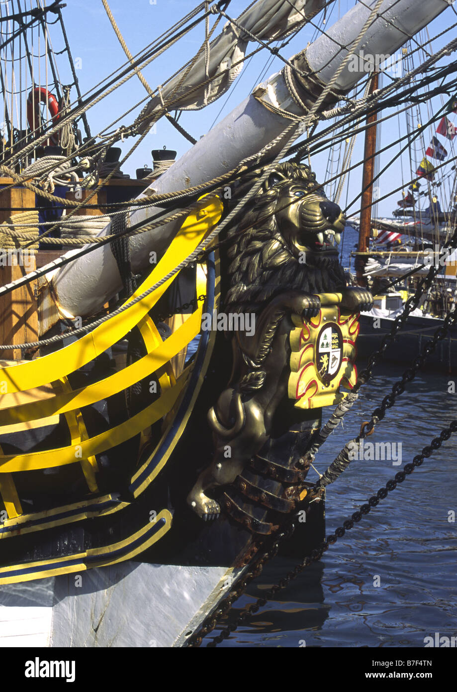 La prua e la polena di Tall Ship HMS Rose Foto Stock