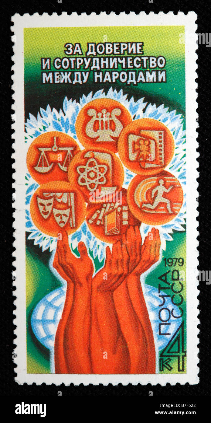 La pace e la collaborazione tra le nazioni, francobollo, URSS, 1979 Foto Stock