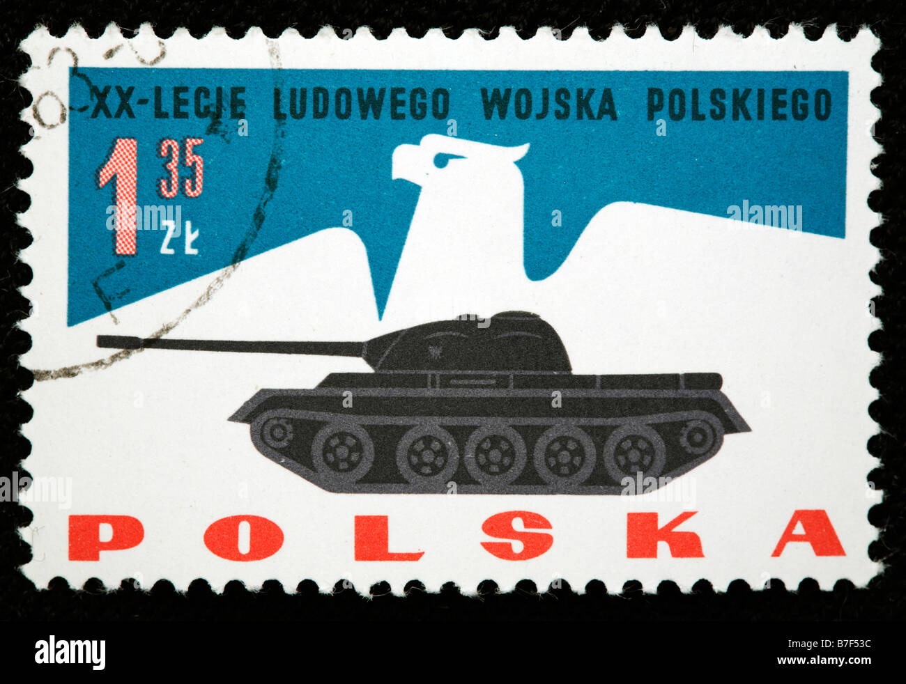 Serbatoio, 20 anniversario dell esercito del popolo polacco repubblica, sessanta, francobollo, Polonia Foto Stock