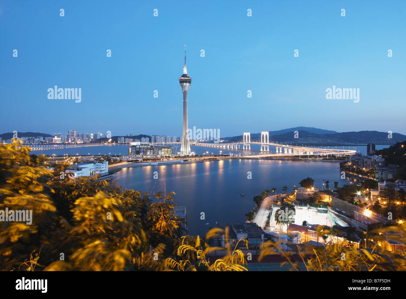 Torre di Macau al crepuscolo, Macao Foto Stock