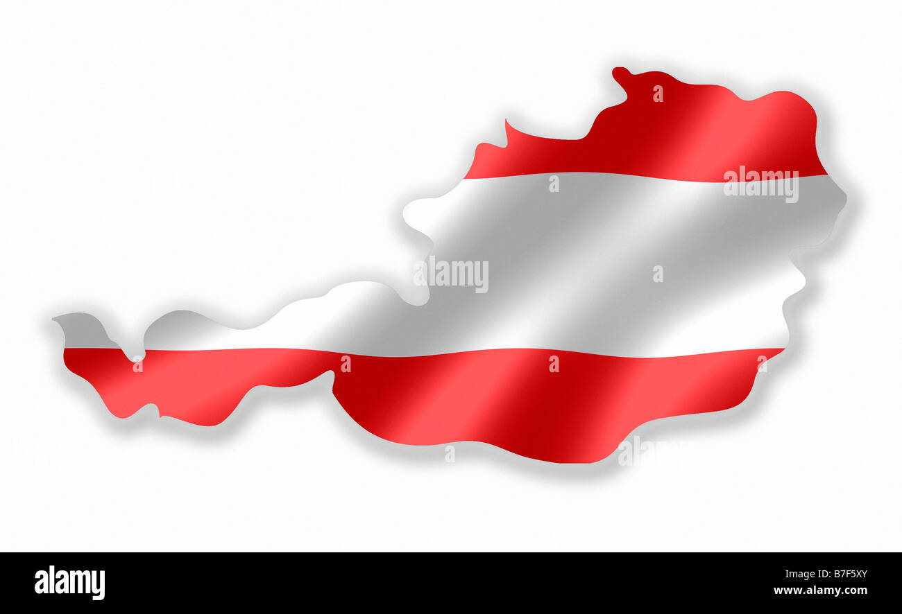 Austria Paese austriaco Mappa delineare con bandiera nazionale all'interno Foto Stock