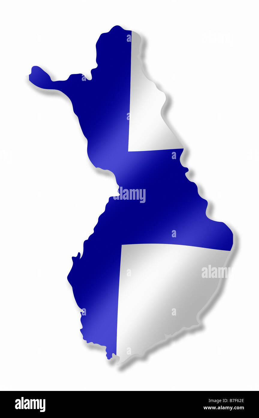 La Finlandia Paese Mappa delineare con bandiera nazionale all'interno Foto Stock
