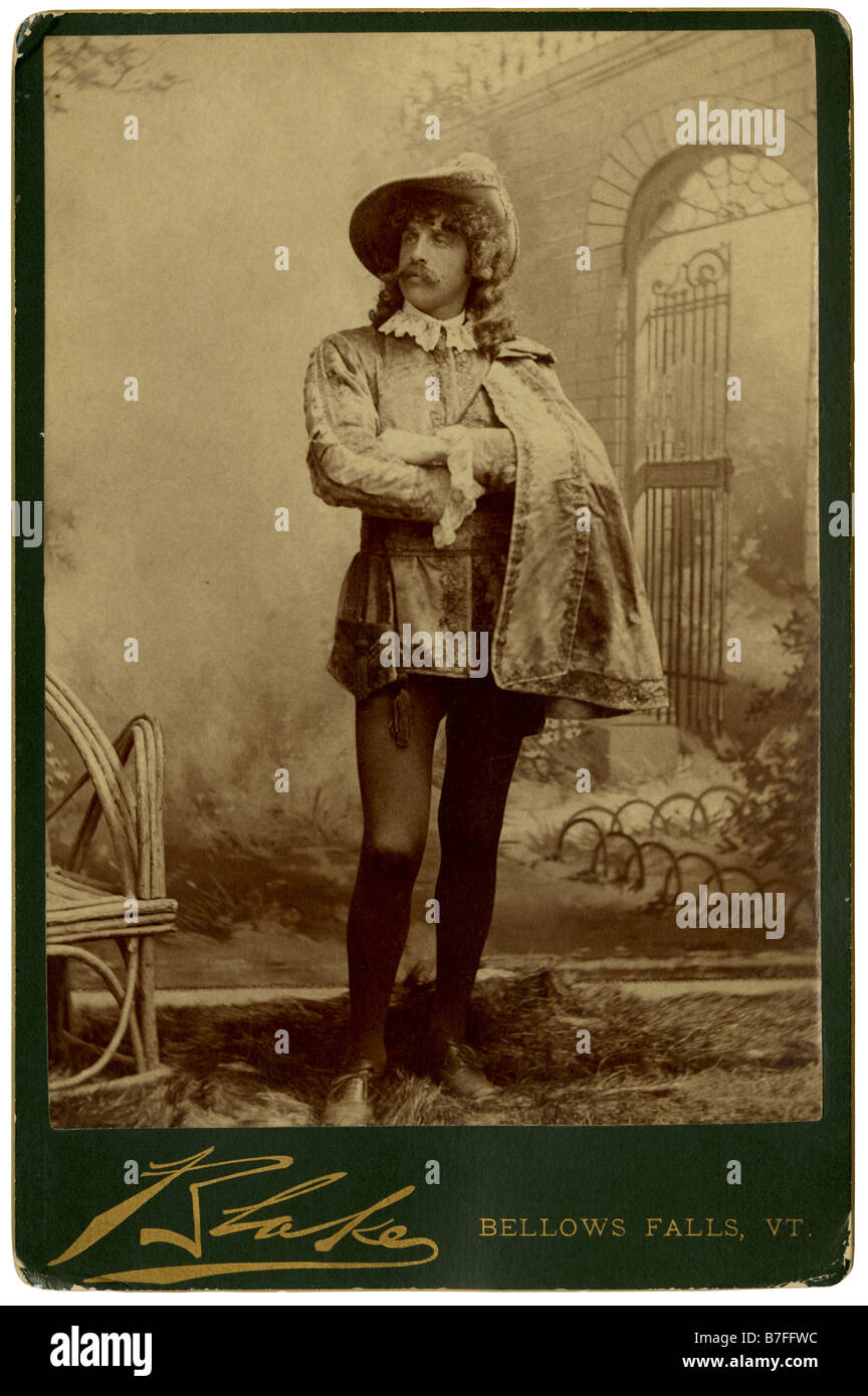 Circa 1870 scheda cabinet dal soffietto cade, Vermont raffigurante un attore in costume. Foto Stock