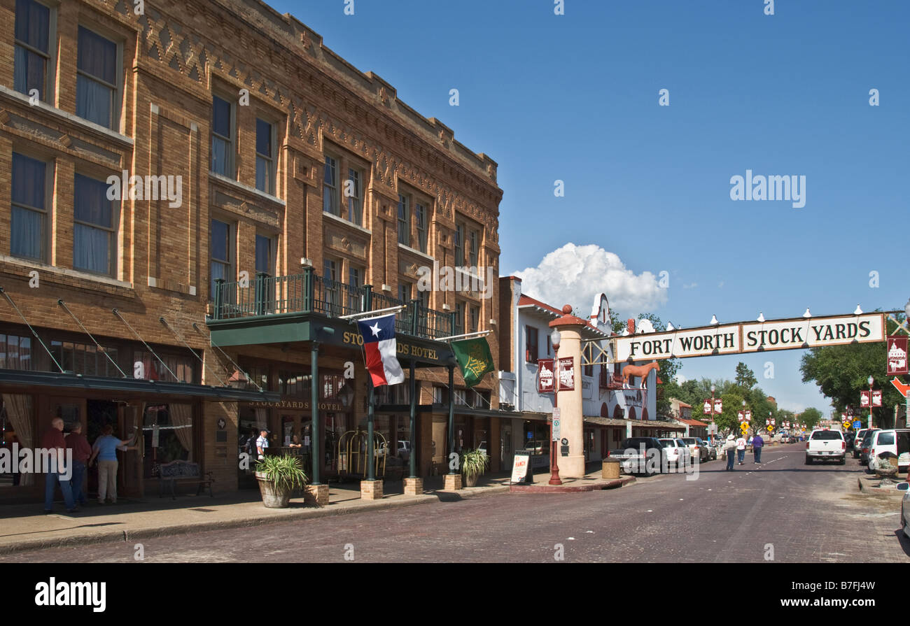 Texas Fort Worth Stockyards National Historic District Exchange Avenue historic Stockyards Hotel Foto Stock