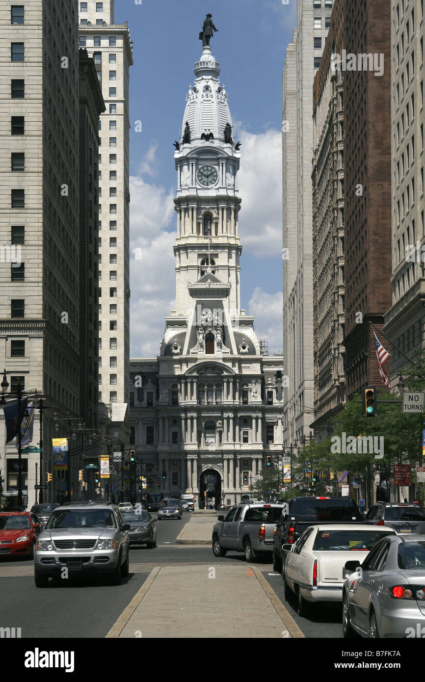 Il municipio con William Penn statua, Philadelphia, Pennsylvania, STATI UNITI D'AMERICA Foto Stock