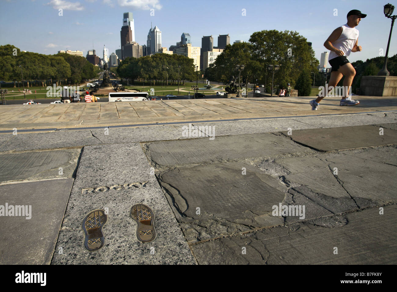 Sylvester Stallone impronte, gradini rocciosi, Philadelphia, Pennsylvania, STATI UNITI D'AMERICA Foto Stock