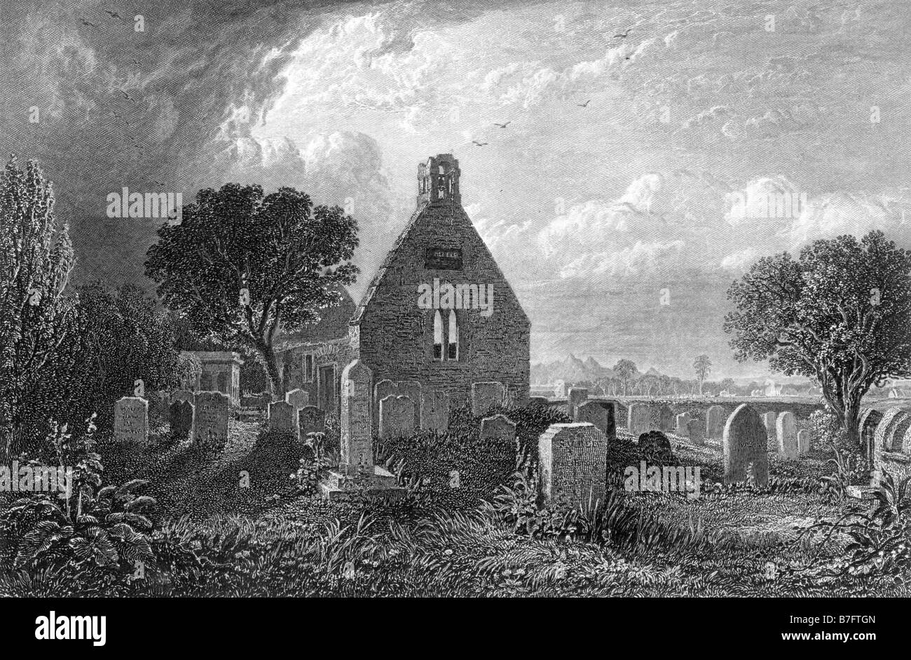 Alloway Kirk Dumfries circa 1860 incisione di David Ottavio Hill 1802 al 1870 xix secolo illustrazione Foto Stock