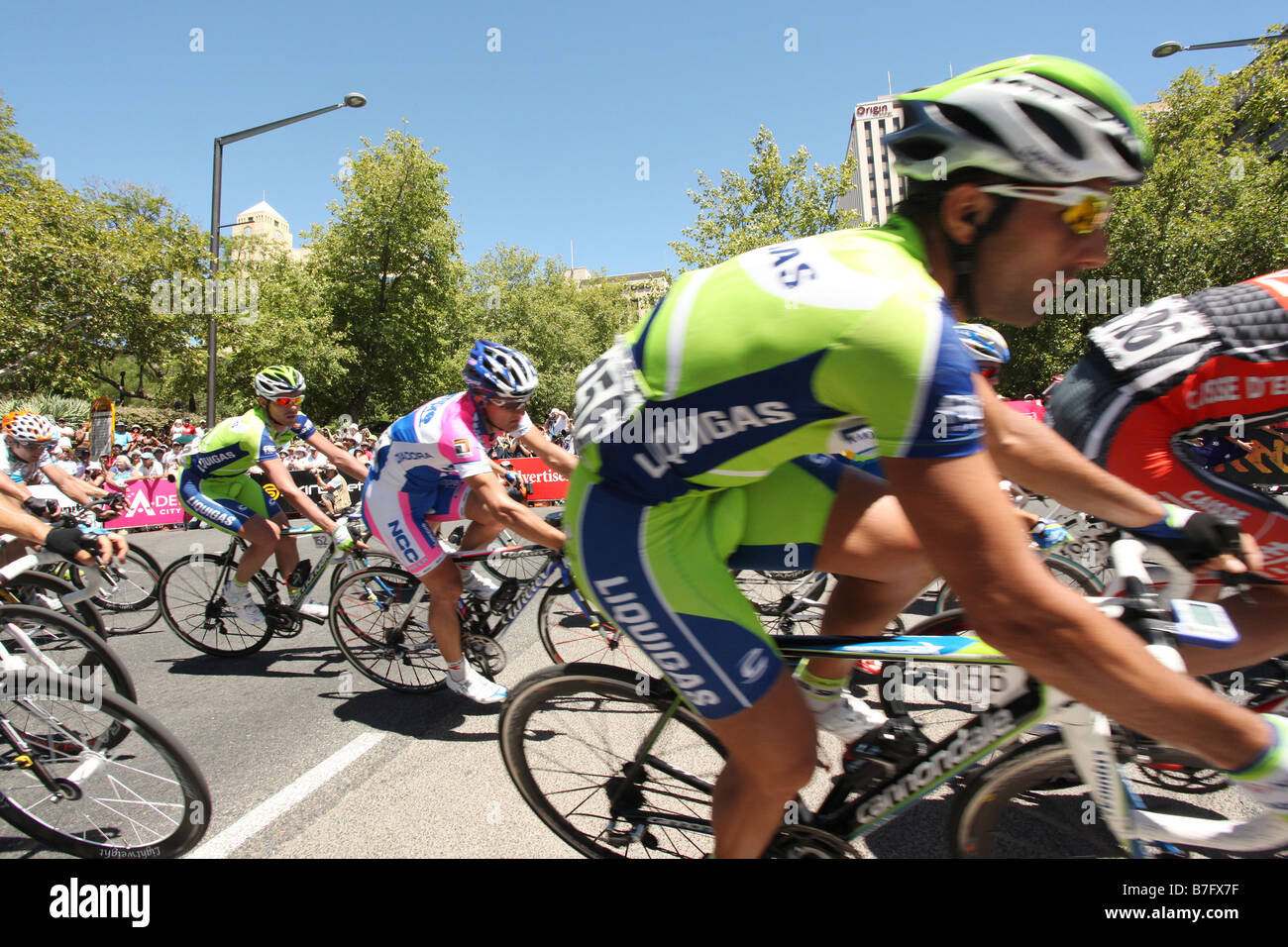 Francesco Chicchi dalla Liquigas squadra corse passato sul suo modo di vincere la fase 6 del Tour Down Under in Adelaide Australia Foto Stock
